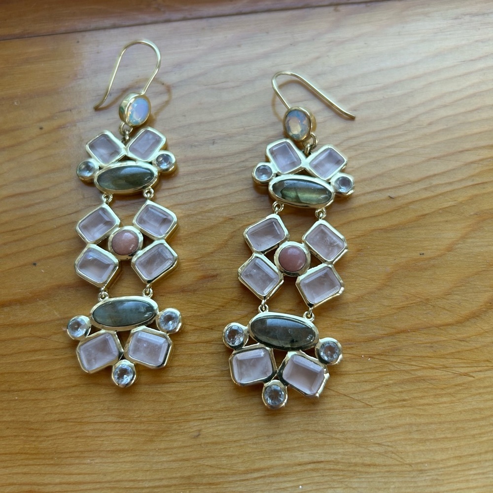 Sterling silver - gold plated drop earrings with multi colored stones, worn once